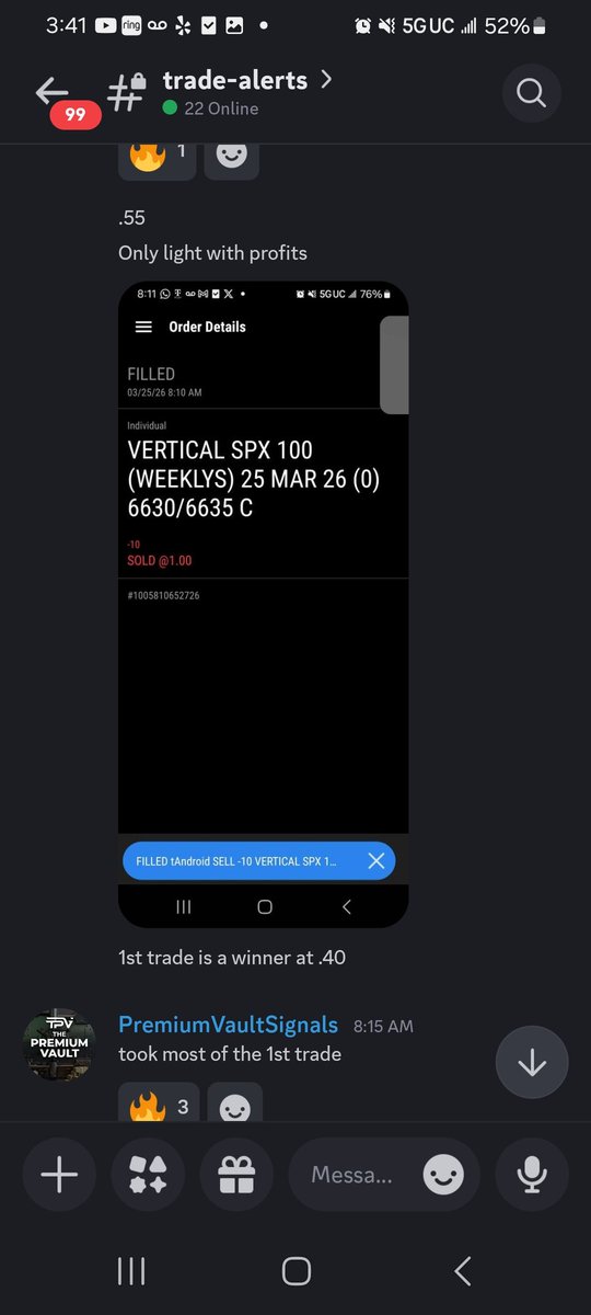 ThePremiumVault's tweet photo. 3/25/26 +$2,500 on the day. 4/4 Trade alerts green. Screenshots of trade alerts below. #ThePremiumVault #TheStrat #optionstrading #trading #options #stocks #investing #daytrading #finance #thetagang #stocks #stockmarket #creditspreads #SPX #Magic8Ball #m8b https://t.co/Wo4ReSOt6c