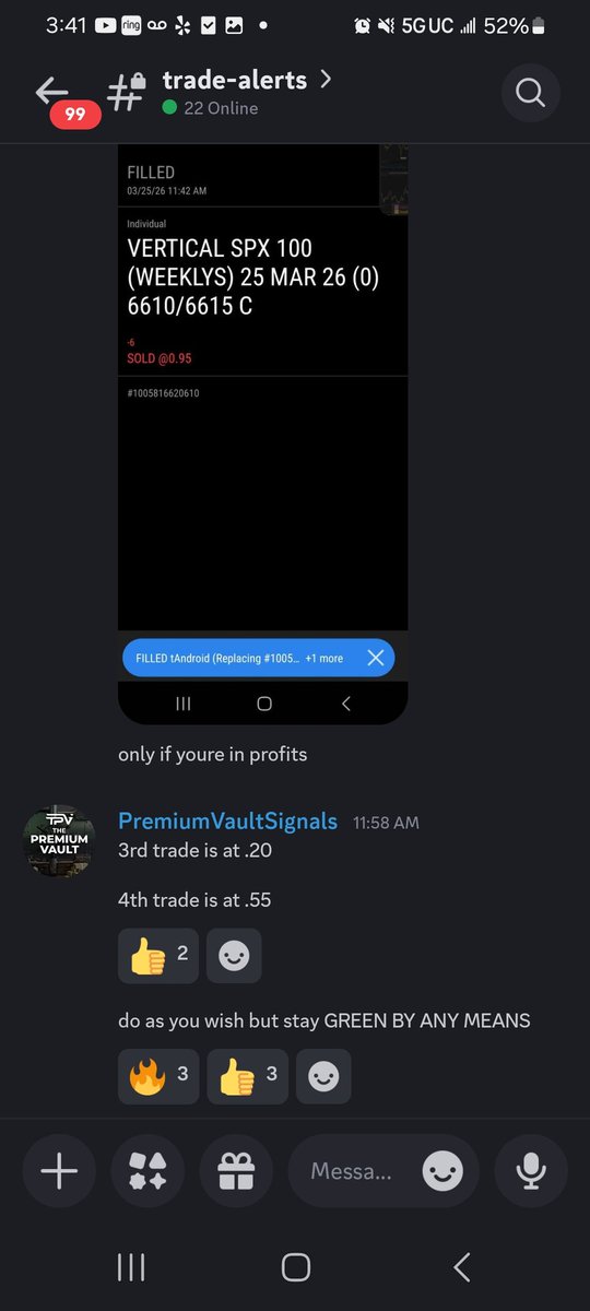 ThePremiumVault's tweet photo. 3/25/26 +$2,500 on the day. 4/4 Trade alerts green. Screenshots of trade alerts below. #ThePremiumVault #TheStrat #optionstrading #trading #options #stocks #investing #daytrading #finance #thetagang #stocks #stockmarket #creditspreads #SPX #Magic8Ball #m8b https://t.co/Wo4ReSOt6c