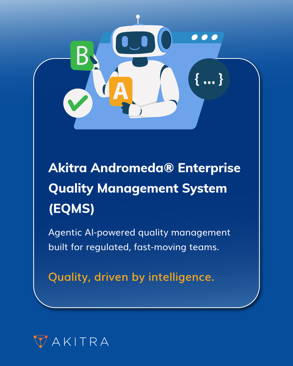 Akitra_Inc's tweet photo. Still running quality on spreadsheets?
Akitra Andromeda® EQMS brings document control, incidents, and compliance workflows into one intelligent platform.
Quality, driven by intelligence.
👉 https://t.co/EvHLtjLEsJ
#EQMS #QualityManagement #AgenticAI #Akitra https://t.co/NyR7kAgnGy