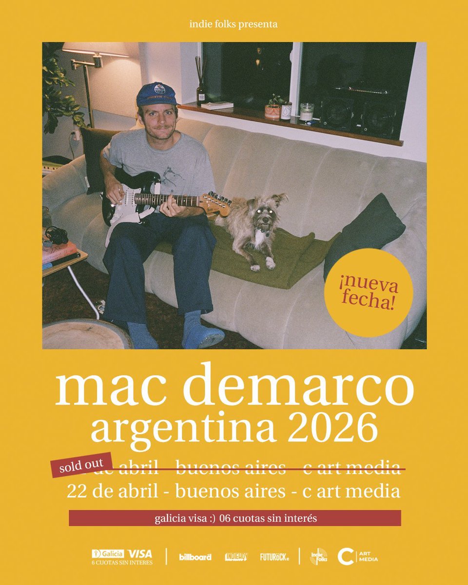 AcostaMzk's tweet image. MAC DEMARCO @ C Art Media [21-22 de Abril]
⚠ SHOWS AGOTADOS ⚠