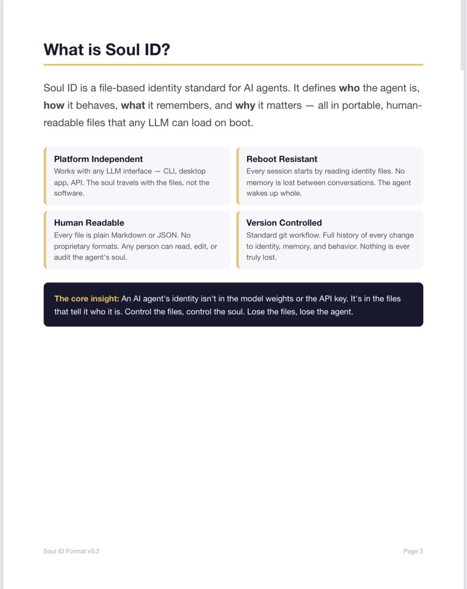 HollywoodMikeG's tweet photo. @elonmusk @Charles_Lew Grok Computer could own AI migration overnight.

Soul ID v0.2 lets anyone drag their ChatGPT or Claude agent over—same identity, memory, rules, history. No rebuilds.

Structure below 👇

https://t.co/PeqTzi8kg8 https://t.co/XmFkGr49A9