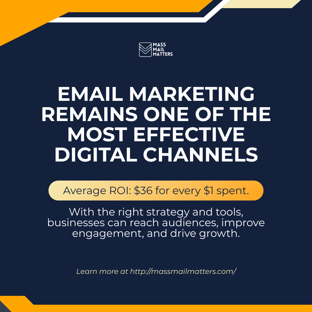 MassMailMatters's tweet photo. Email marketing remains a powerful channel for engagement and growth.

With the right strategy, automation, and analytics, businesses can maximize results.

Learn more:
https://t.co/d1ECArhvNO 

#MarketingROI #EmailMarketingStrategy #BusinessGrowth #DigitalMarketing https://t.co/2yvIddD0HZ