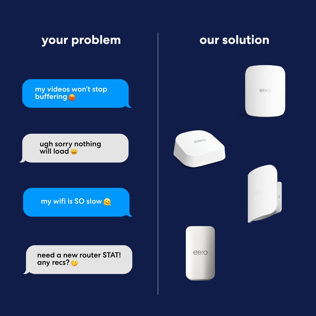 geteero's tweet image. them: “my wifi can’t keep up”
us: we’ve got you 🙌 🛜

#eero #wifi #groupchat