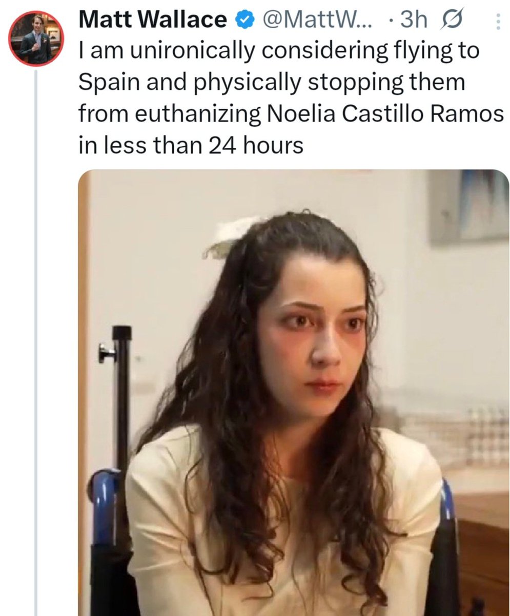 Tina22_2's tweet photo. Matt Wallace:  If you live anywhere in Spain and can travel to St. Camil Residential Hospital of Sant Pere de Ribes, Barcelona - my team will cover your expenses including a hotel tonight.  

If enough people are there, hopefully she will see that we all care about her and will change her mind!