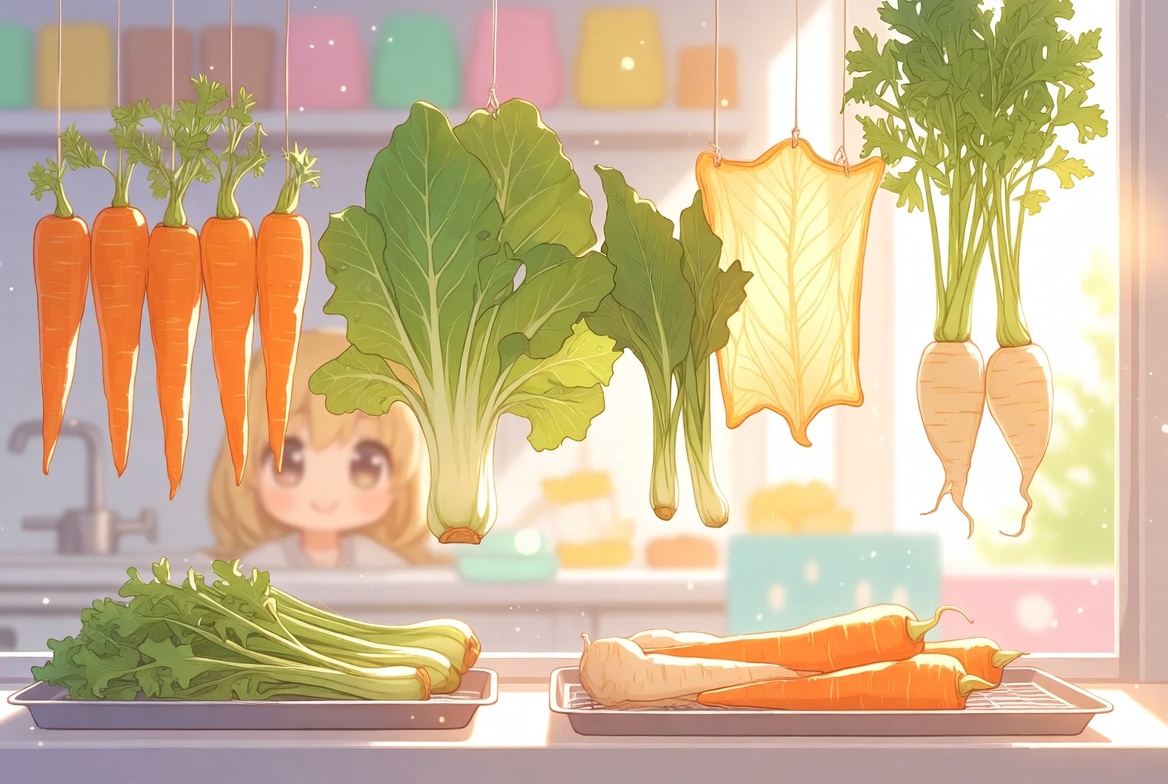 ixeac's tweet photo. 🌤️春光で変わる干し野菜の秘密✨

台所にひろがる春の気配🥘
水分がすうっと抜けてゆく音💧

細胞の奥でぽつぽつ乾き🌱
水分活性がしんと下がる瞬間🌤️

旨味の粒がぱちり残り💡
濃縮の力がぐっと立ち上がる🥬

春の光がこつこつ満ちて🍃
干し野菜がふわり深まる理由✨

#台所の科学 #干し野菜 #春の光 https://t.co/MJVwYufj17