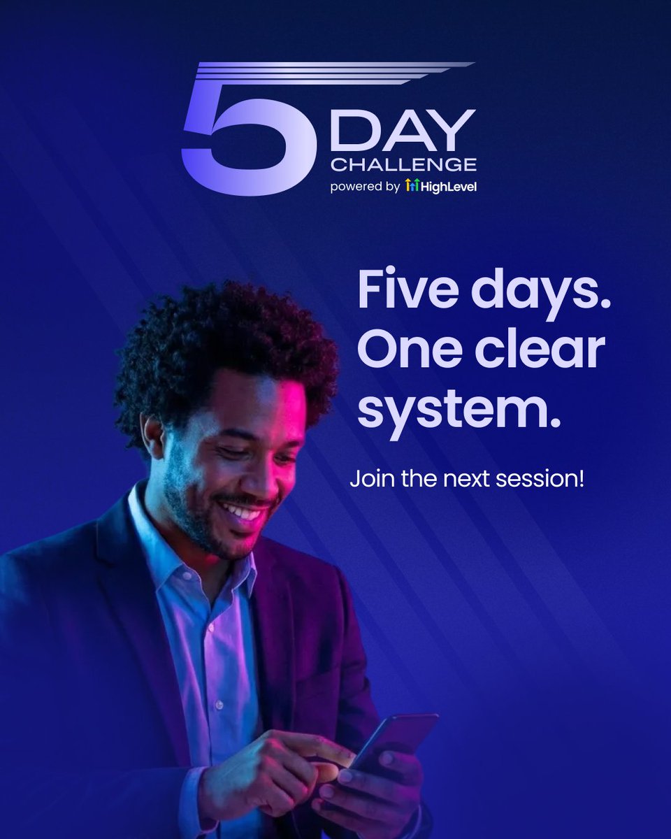 gohighlevel's tweet image. The 5 Day Challenge is a hands-on walkthrough of how HighLevel actually works, where you'll leave with a clearer sense of what to do next.

If you’ve been waiting for things to finally click, this is a great place to start.

👉 gohighlevel.com/5DC2026_X

#HighLevel