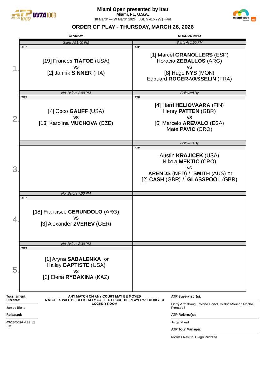 Order Of Play Tennis tweet media