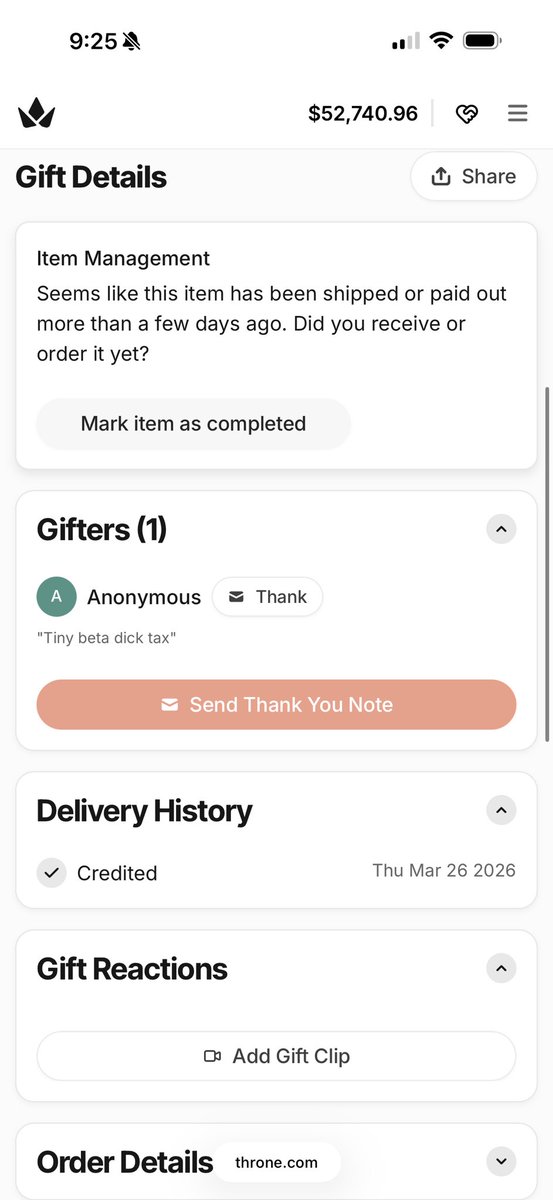 margaritasmiith's tweet image. I just received a gift from Anonymous via @
throne: $150 gift card . Thank you!
 throne.com/goddessmargari…