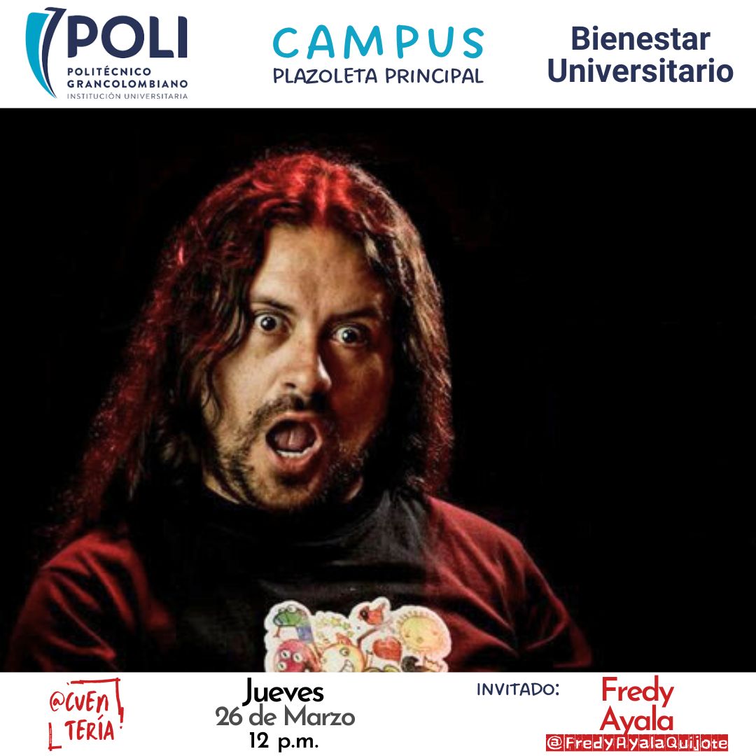 Este #Jueves de #Cuentería 🎭 en @PoliGran con <a href="/aaeiioo/">Fredy A. Ayala</a>

🗓️ Mar 26

📍 Campus
🕛 12 pm

Inv: Bienestar
Org: <a href="/Cuenteria/">Cuentería</a>

#Cuentos #Historias #Cuenteros #NarraciónOral #ArtesEscénicas #Teatro #Bogotá #PoliGran #Politécnico