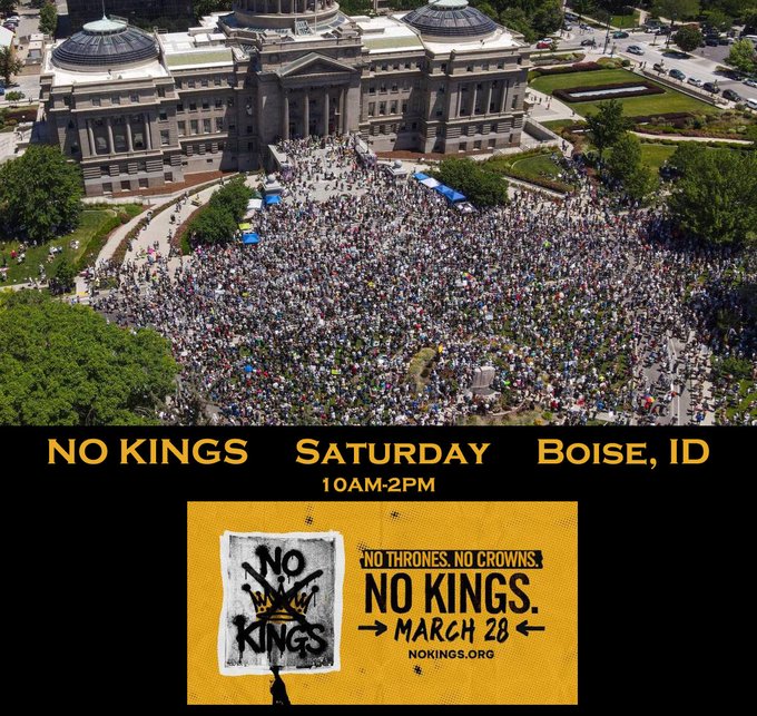 Xweet this graphic to bring more people to the No Kings protest Saturday. It looks to be the biggest protest in American history.
No Kings. nokings.org 
Protest this illegal, costly war and the general lawlessness of this pedophile-protecting administration.