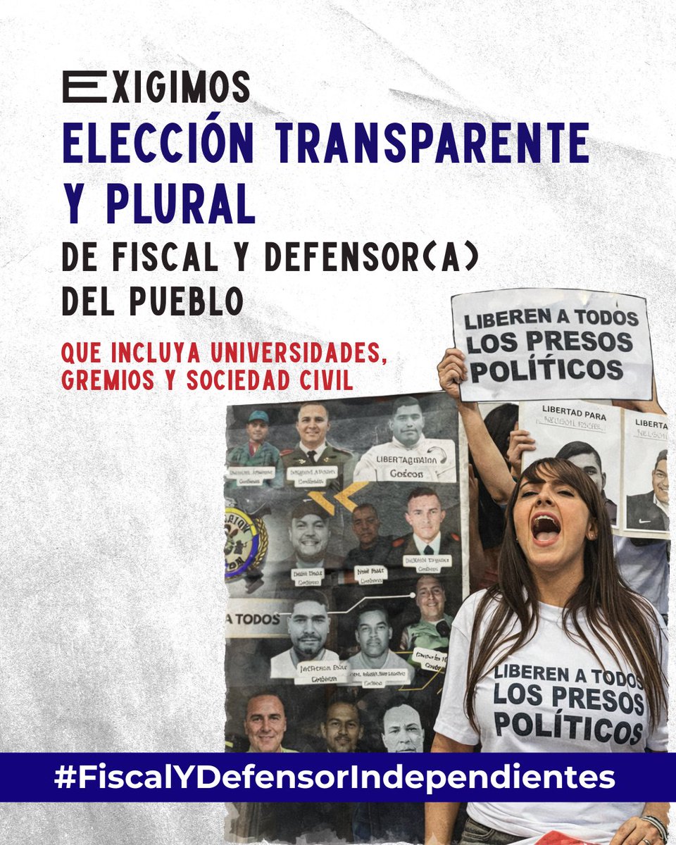 clippve's tweet photo. Exigimos un Comité plural, con participación de distintos sectores del país.

La representación no puede ser solo político-partidista, debe incluir a universidades, gremios profesionales y organizaciones de la sociedad civil.

#FiscalYDefensorIndependientes