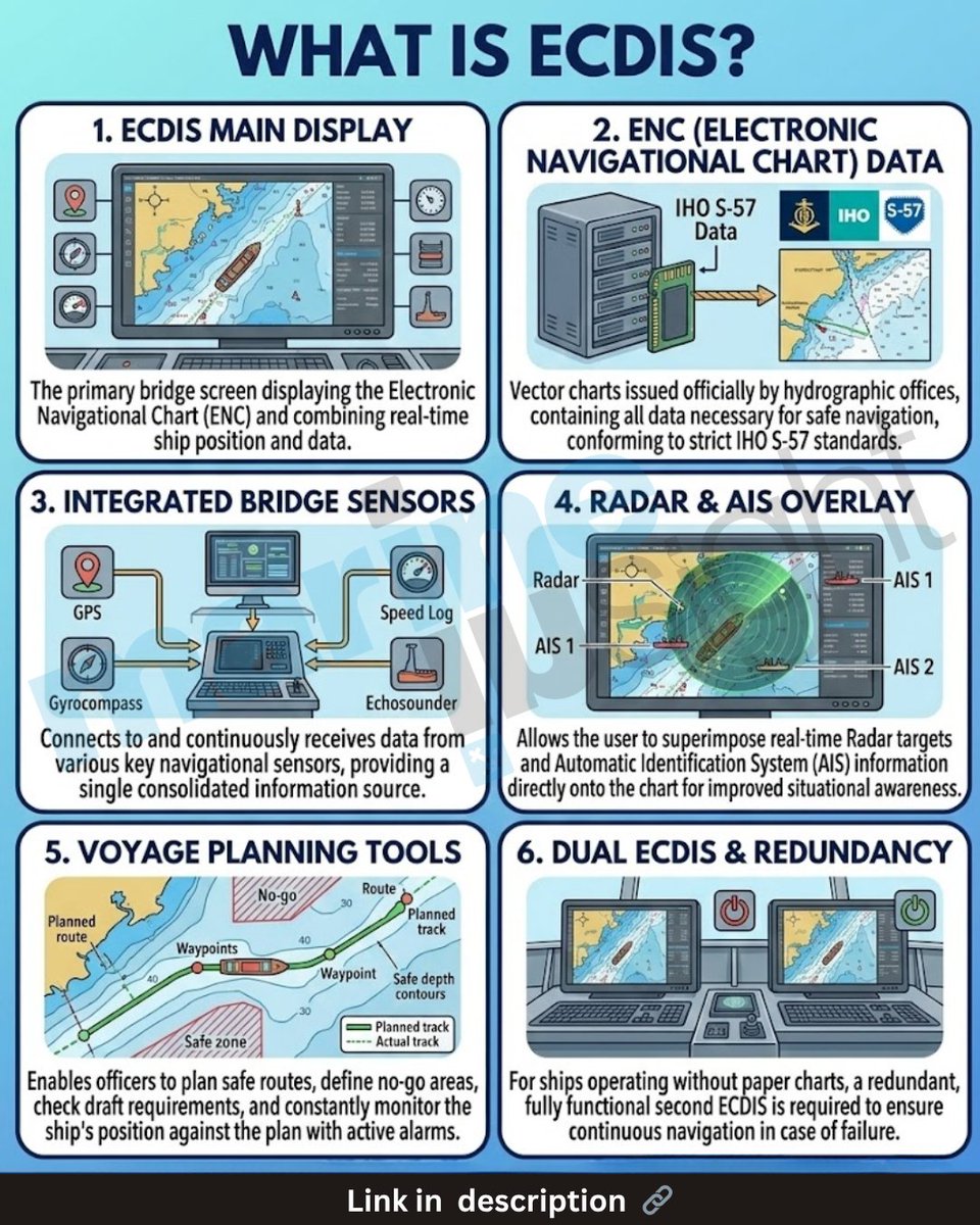 MarineInsight's tweet image. How do giant cargo ships navigate with precision? It’s #ECDIS not magic.

Quick guide 👇 marineinsight.com/what-is-electr…

#MaritimeTechnology #ShippingIndustry #BridgeSystems #ElectronicNavigation #DeckOfficer #MerchantNavy #SafetyAtSea #SmartShipping #FutureOfShipping #MarineInsight