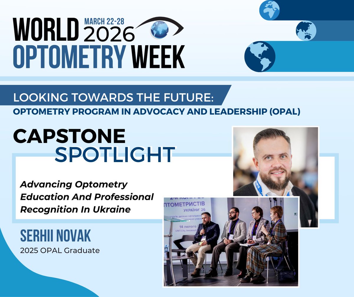 WorldCouncilOpt's tweet image. “Optometry in Ukraine is growing rapidly, and international collaboration plays a key role in this process. Being part of the #OPAL program gives me the opportunity to contribute to meaningful changes in education &amp;amp; eye care.” -Serhii Novak

🔗Learn more! worldcouncilofoptometry.info/leadership-pro…