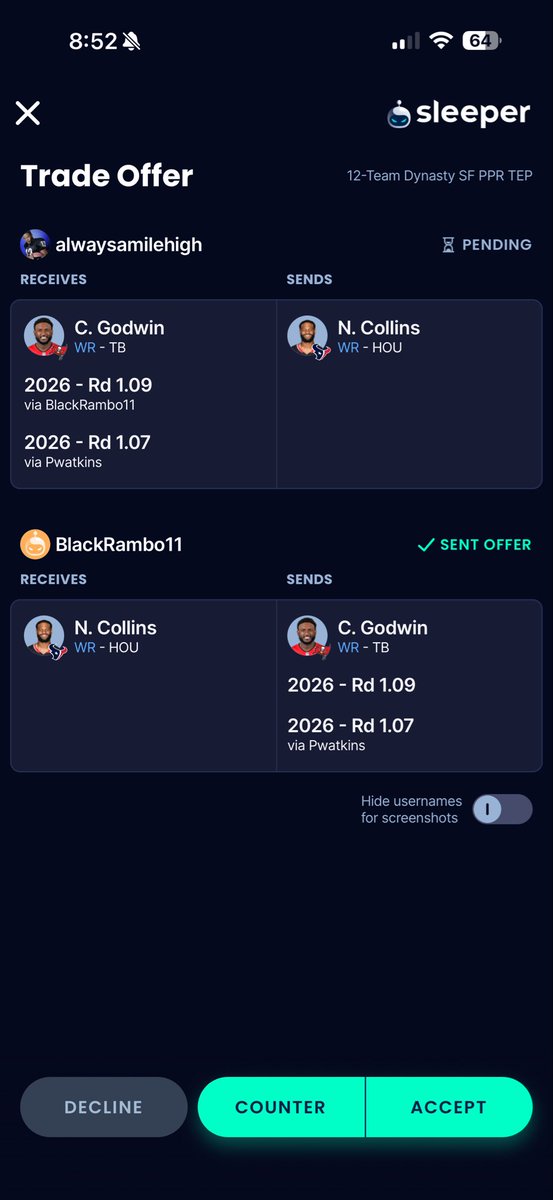 henryfo6's tweet photo. @DynastyDadFF my team and draft picks do I make this trade for more picks and get rid of Nico ? https://t.co/h3ixLU7FmJ