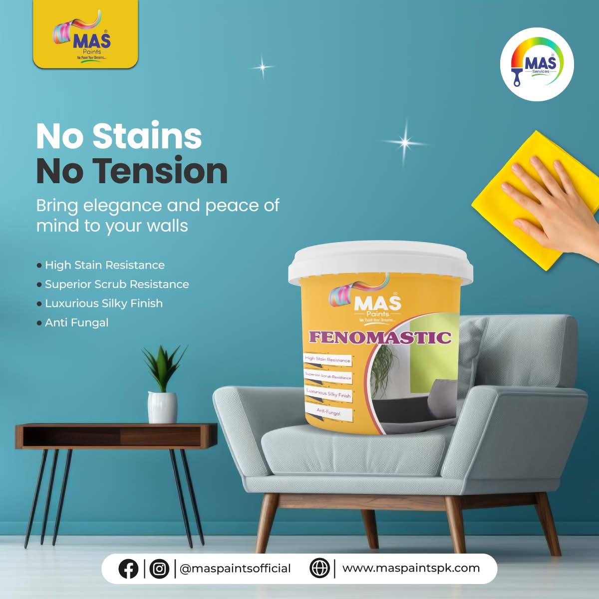 PaintsMas's tweet image. 💪 Built to resist stains, designed to impress. MAS Paints FENOMASTIC keeps your walls spotless and stylish, giving you confidence in every corner of your home.

🌟 Find Colors at: maspaintspk.com
📞 Call Us at (041) 5482626!

#Fenomastic #StainResistant #SilkEmulsion
