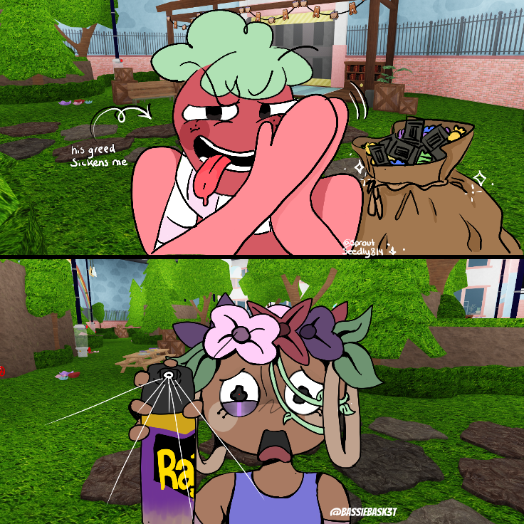 Collab with <a href="/bassiebask3t/">𝕭assie</a>
" STAY AWAY SEEDLY !! " 🍓

#dandysworld #dandysworldsprout #dandysworldbassie #DWFanArt