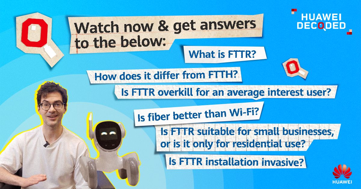 Huawei's tweet photo. What is Fiber-to-the-Room (#FTTR), and how does it deliver perfect internet to every room?
Watch our informative Q&A with #Huawei's Optical Network Expert Mariya to find out how FTTR ensures seamless connectivity in every corner of your home with speed and reliability that enables an AI-powered home.
Learn more: https://t.co/ACv0dLp9TX #GreenIntelligentOptiX #HuaweiDecoded