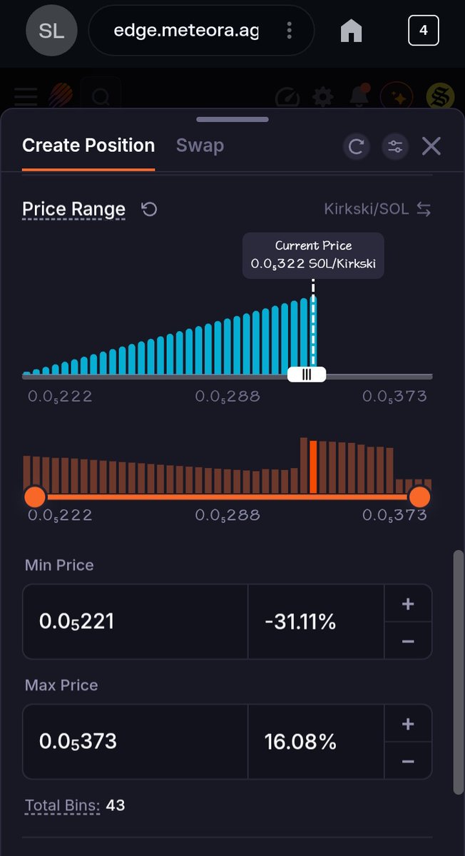 ArmstrongOfDefi's tweet photo. The first thing I do in when I wake up is check the condition of the market.

Consequently, I now use my phone more than my laptop to LP on @MeteoraAG because of a tiny update: the Bin lines.

Bin lines are ranging tools which can be used to set your range directly on the token chart.

You have analysed the chart, bin lines help you realize that your imagination like this one on the image below.

I believed the token will dump and pump back up 16% from my entry. So I set it up this way:

↠ Clicked on create position and chose my size.
↠ The chart can be found on the create position tab.
↠ Set my range by dragging the max and min bin lines
↠ Confirmed it and created my position.

This is one of the updates that gives LPing on Meteora a great feel to it. Now I just print fees with no UI stress🤭

What updates have you liked more on Meteora recently?