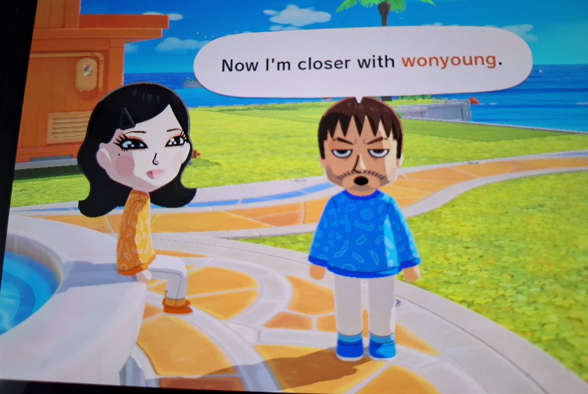 So i made wonyoung in tomodachi life and now shes friends with chris redfield ❤️‍🔥
