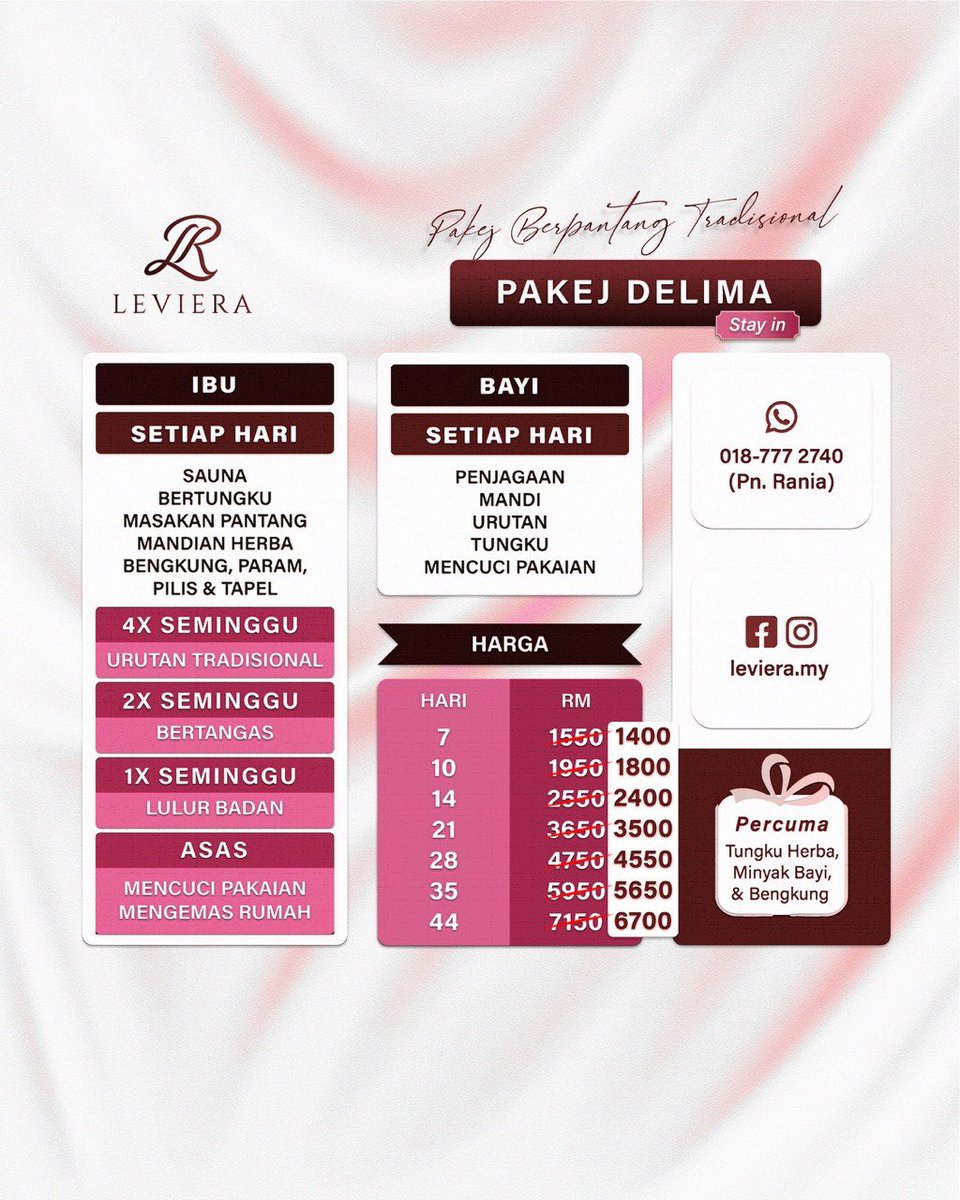 levieramy's tweet photo. 🌙 PROMOSI HARI RAYA AIDILFITRI |1447H | 2026M|

Istimewa buat mommy yang bakal berpantang. 
Tempahan sepanjang Syawal ini melayakkan puan menikmati Pakej Mutiara pada harga DELIMA.

Tempah sekarang: 
📲 0187772740 (Puan Rania) 
📲 0187772740 (Puan Rania) https://t.co/OwE1uCHsxq