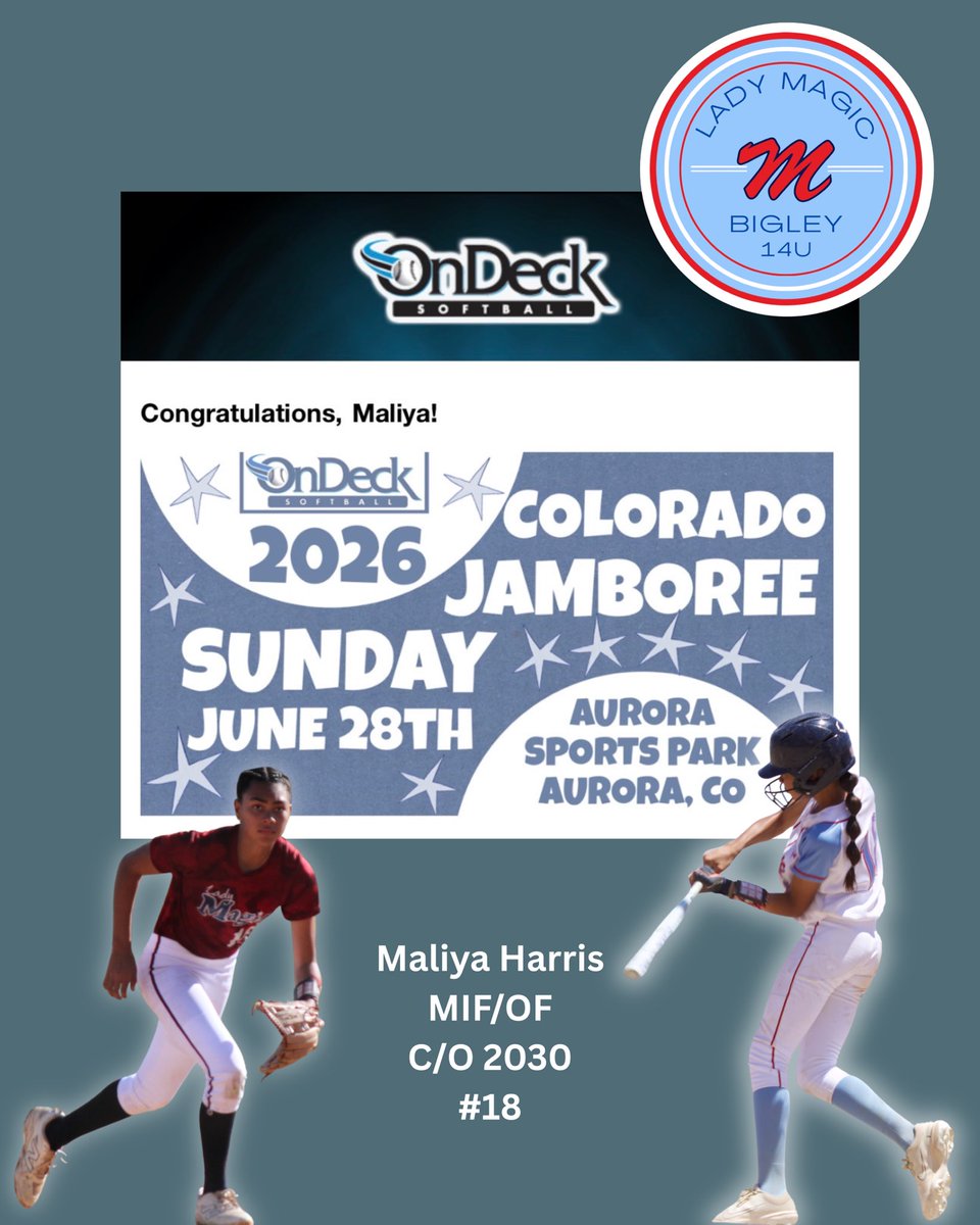 MHarris2030's tweet photo. Excited for the opportunity for the Jamboree in Colorado on June 28th. Thanks to @ondecksoftball and @ODM_Testing for the invite. Can’t wait to be a part on of a great event. 

@ladymagic2012 
@LineDsoftball @PrepSoftball 
@SBRRetweets 
@fastpitchwatch 
@SoftballRecruit
@tagupSoftball
@toppreps
@D1Softball
@SoftballAmerica
@CoastRecruits
@maxpreps
@SMontoyaMP
@SunilSportsNews 
@SacMaxPreps 
@westcoastpreps_
@WCPSacramento
@CalHiSports

#classof2030 #ladymagicsoftball #cosparkler2026