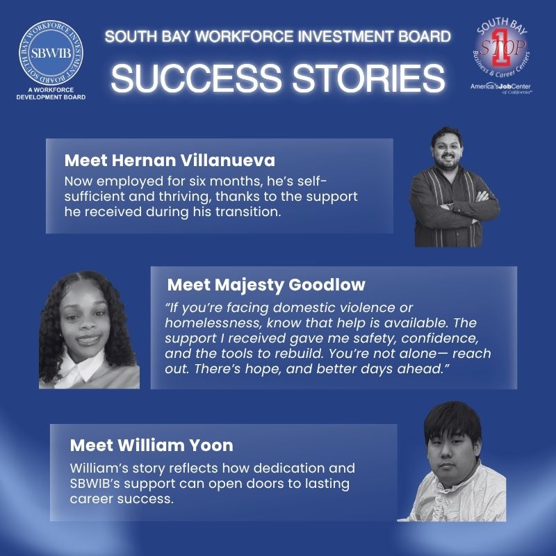SouthBayWIB's tweet image. Get inspired by participants who turned challenges into career wins. Their journeys show what’s possible with the right support.

Read these #SuccessStories &amp;amp; explore how our services are making a difference

Visit sbwib.org/adult-success-…
#WorkforceWednesday