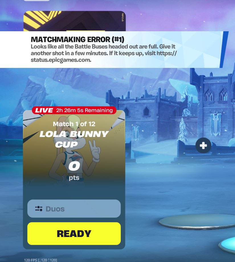 RavensontopOp's tweet photo. @FortniteStatus @FNCompetitive @Fortnite @TimSweeneyEpic What Happens To The Players who tried to play the tournament but couldnt because of the game how can you give all these other players Lola bunny and just expect us to pay when we can’t even log in I love Fortnite like wth https://t.co/Ydi4DkGkA6