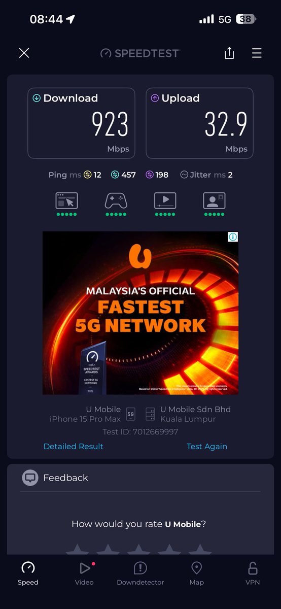 ezrlasrf's tweet photo. Putrajaya speedtest 5G SA. Much improvement dari NSA https://t.co/kr9T3YulIR