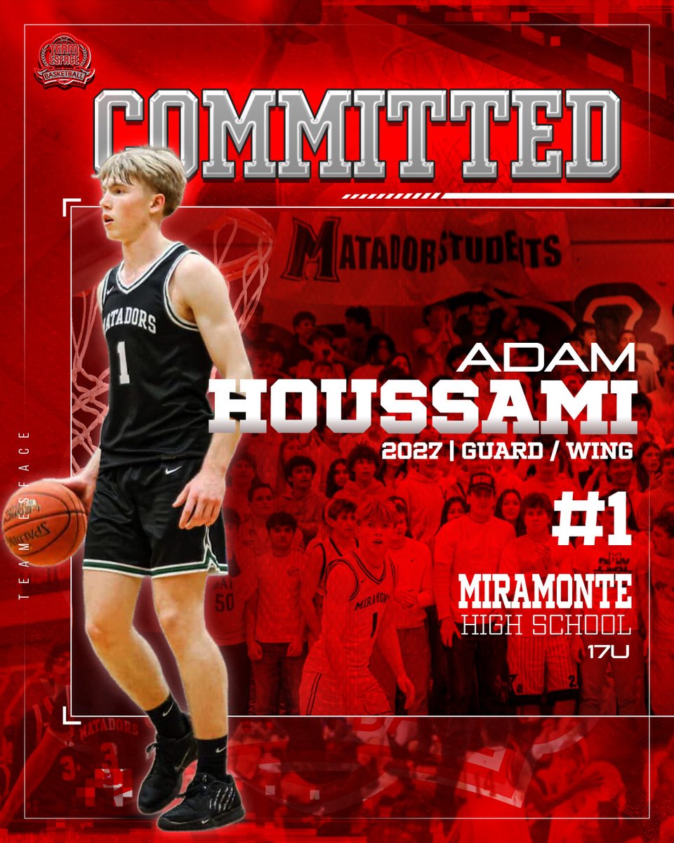 teamesface's tweet photo. COMMITTED โ๏ธ๐
Welcome to the family, Adam Houssami.
#1 | Class of 2027 | Wing/Guard | Miramonte High School.
Adam is a versatile wing/guard with the skill set and IQ to impact the game on both ends.
Stay Hungry. Stay Esface.
#TeamEsface #CollegePrepElite #TeamEsface2027 https://t.co/gIdCtjTLUn