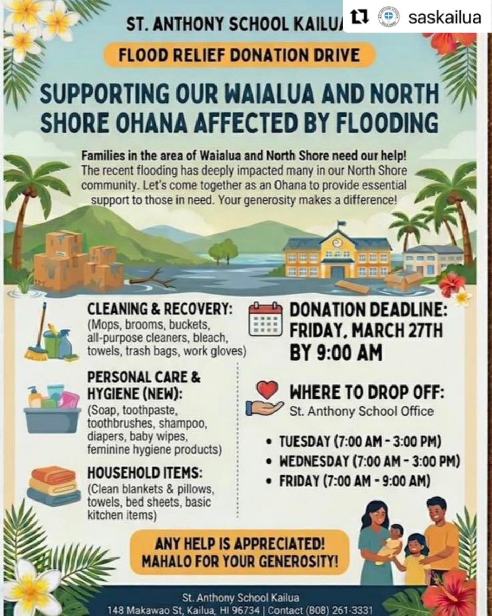 HICathSchools's tweet photo. Donations needed for our Wailua and North Shore ‘ohana #HawaiiCatholicSchools #StMichael #StAnthony #PrayForUs
・・・
#Repost @saskailua with @use.repost https://t.co/cnRjvalxKZ