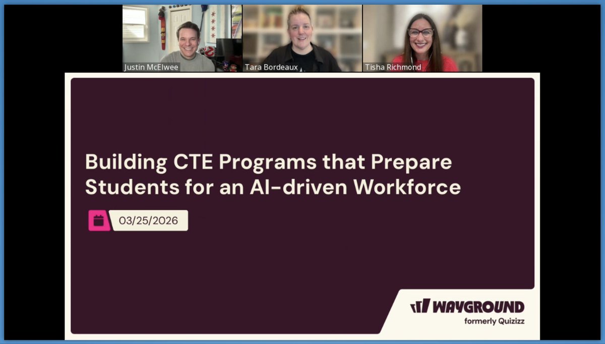 Darkroom920's tweet image. Stoked to have been a part of this webinar today with @waygroundai (formerly Quizizz) &amp;amp; edWeb.net, to represent @AISD_CTE about #CTE, #AI, and the importance of building strong CTE programs. Watch below. Free &amp;amp; PD cred!
home.edweb.net/webinar/cte202…
