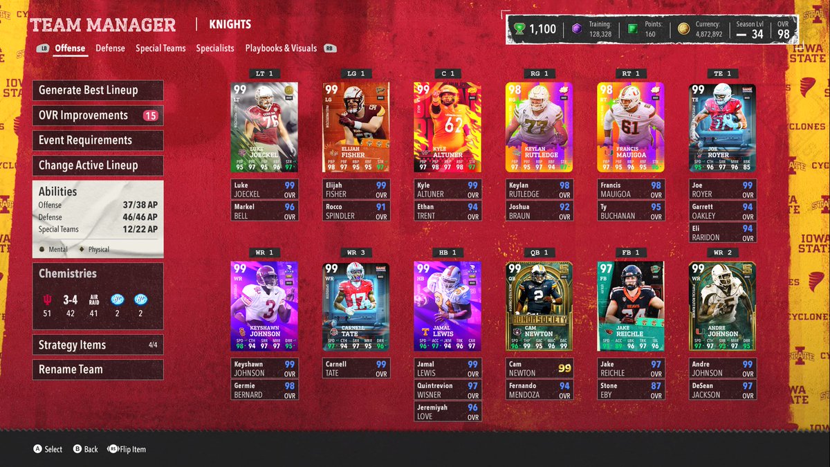 Mut_NRG's tweet photo. Weekly Team Update⚡️⚡️⚡️

Lots of new additions and picked up Cam at QB🔥

Full team chem, chime strat item 

Air Raid O
Blue Chip O

3-4 D

99 overall 🔜 https://t.co/FZWZVFVp0b