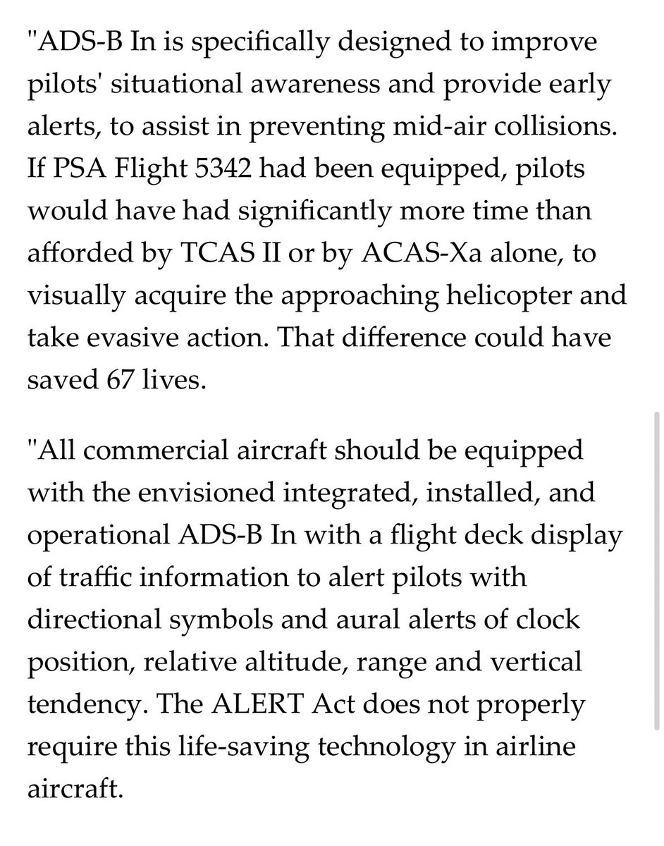 davidshepardson's tweet photo. .@ALPAPilots on ALERT Act: “This legislation falls short by failing to require a comprehensive traffic awareness, traffic alerting and collision avoidance system that expands pilots situational awareness and provides earlier traffic alerting, which is enabled by a full ADS-B In suite” https://t.co/rbveq7IBcu