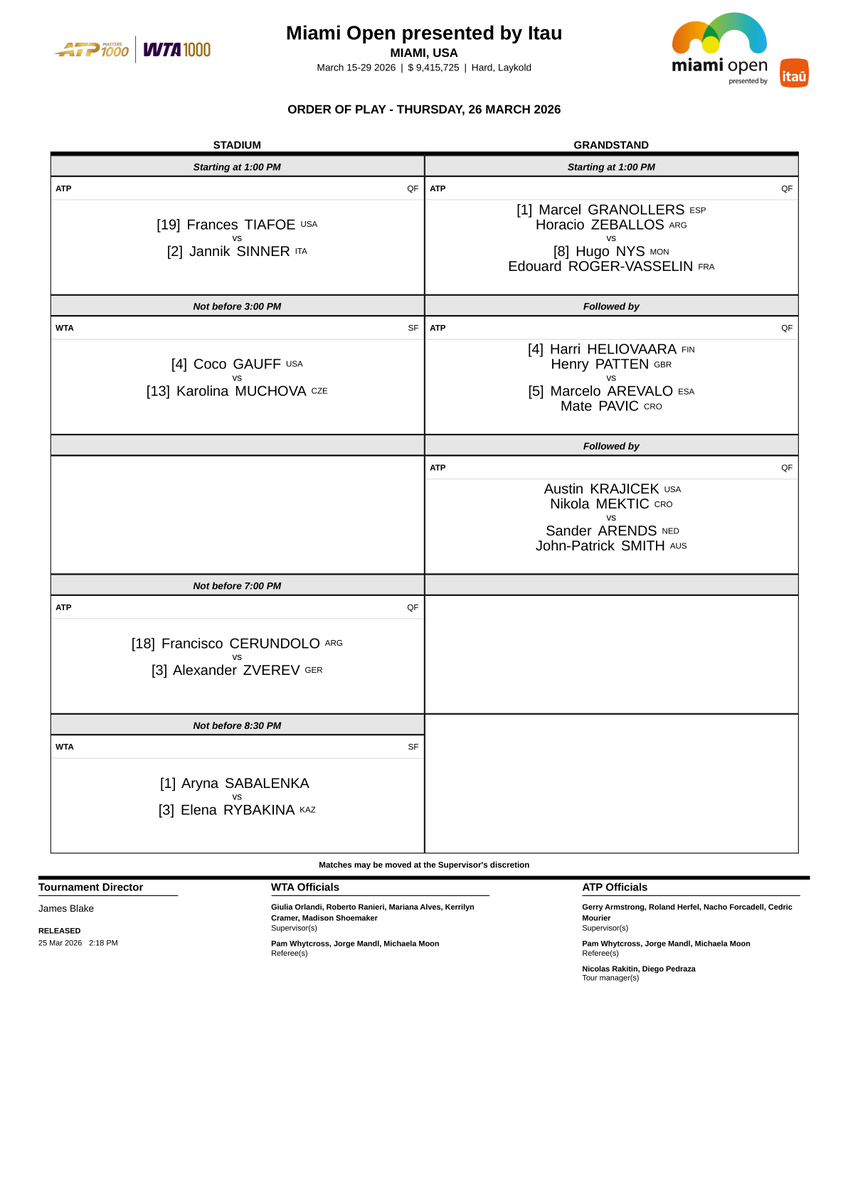 Order Of Play Tennis tweet media