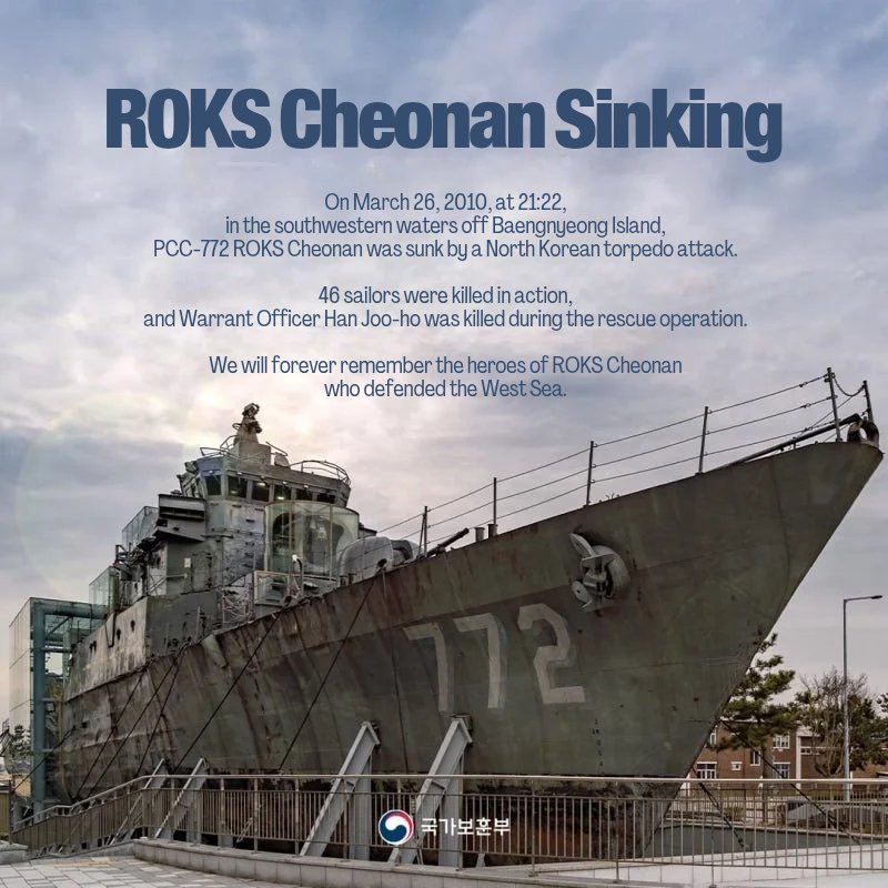 lin_i81734's tweet photo. Today marks 16 years since the sinking of the ROKS Cheonan.

We will never forget
the noble sacrifice
of the 47 heroes
who perished in the cold sea
by a North Korean torpedo attack.

We offer our deepest respect and gratitude.
May you rest in peace.

#ROKSCheonan #CheonanSinking #NeverForget #RememberTheFallen #InRemembrance #SouthKorea #NorthKorea