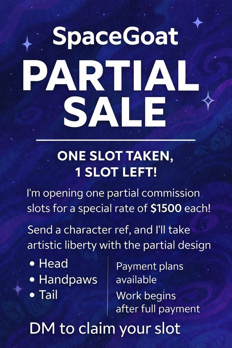 SpaceGoatCo's tweet photo. ⚠️ Work begins after full payment

No ref sheet? No problem
You can come with just a concept and I’ll take artistic freedom on the design

DM to claim your slot before they’re gone https://t.co/ku9mNYlaSB