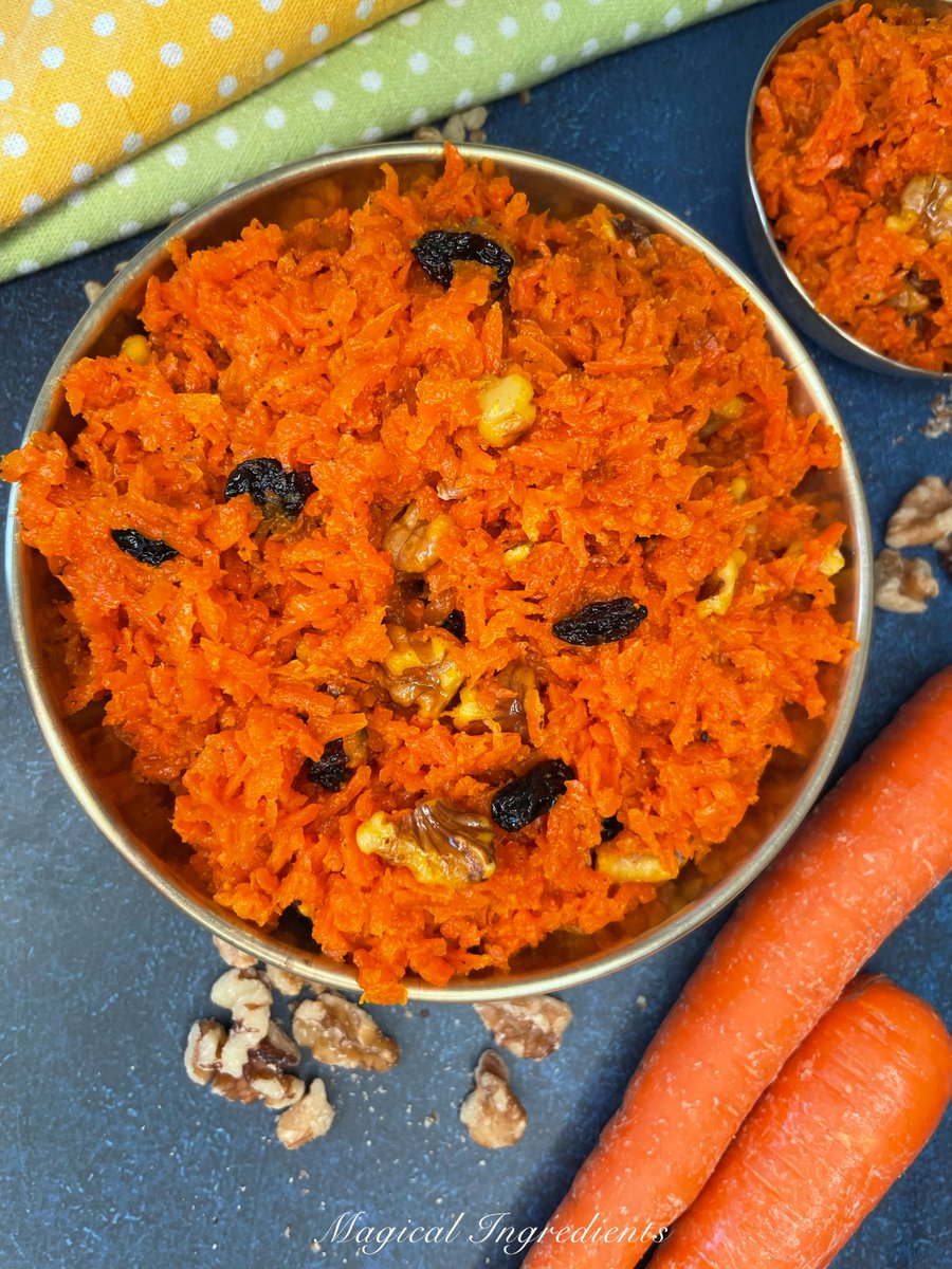 magicalingrdnts's tweet photo. Make this #carrot #halwa with simple ingredients and cooked to perfection with milk, ghee, cardamom, nuts, raisins,and just the right amount of sweetness! rich in vitamin A, taste and texture! #homemade #traditionalrecipe #treat #springsweetsweek #dessert https://t.co/bmZH3C0b3J https://t.co/oQ7Mm5NTWB