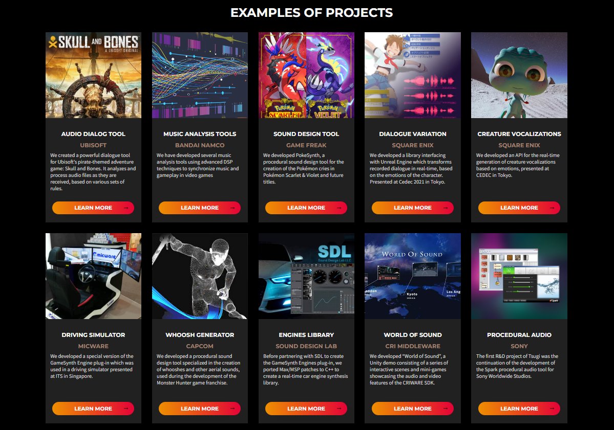 tsugistudio's tweet image. We recently added some examples of projects to our services page.

Do not hesitate to contact us if you need innovative audio technology for your project!
tsugi-studio.com/web/en/service…

#gameaudio #vrdev #gamedev #mobility #smarttoys #robotics #stemtoys