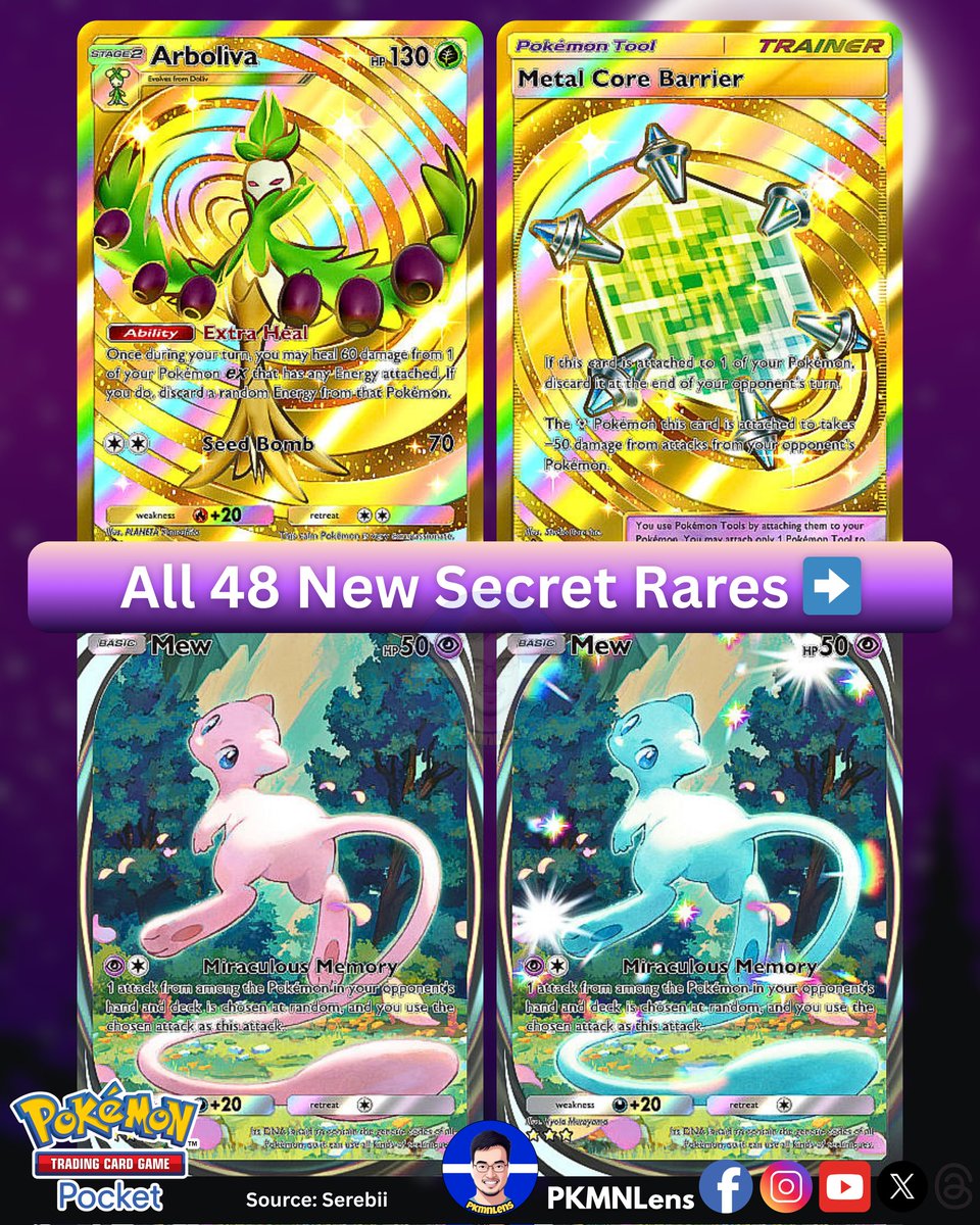 PKMNLens's tweet image. SHINY MEGAS among the 48 secret rares from the new Mega Shine set in Pokemon TCG Pocket! (1/2)
#pokemontcgpocket #megaevolution #shinypokemon #charizard #gengar