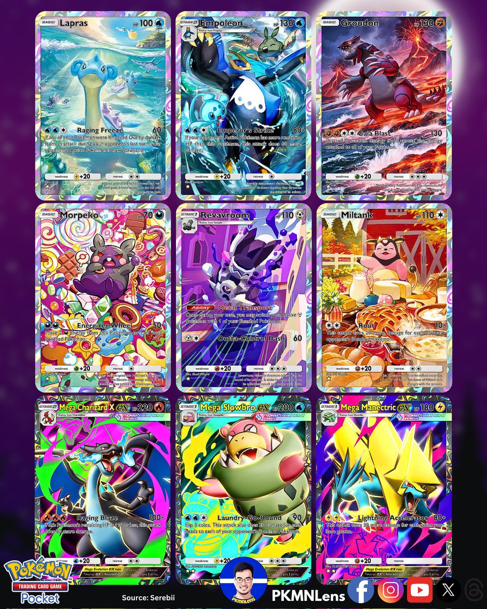 PKMNLens's tweet image. SHINY MEGAS among the 48 secret rares from the new Mega Shine set in Pokemon TCG Pocket! (1/2)
#pokemontcgpocket #megaevolution #shinypokemon #charizard #gengar