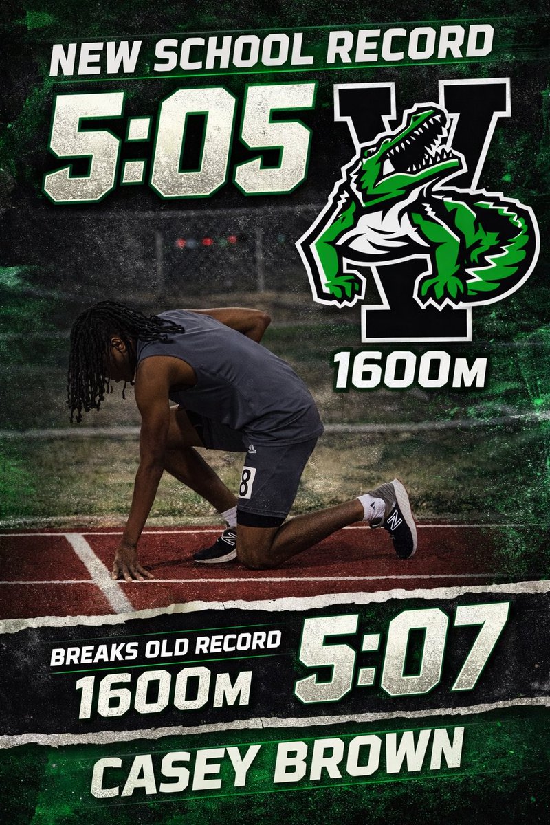 vhs_TrackField's tweet photo. New School Record. 🐊⚡️

Casey Brown clocks 5:05 in the 1600m, breaking the previous school record of 5:07.

Hard work, discipline, and belief paying off. Proud of this young man and the way he represents Vicksburg.

Brick by brick. Day by day. We stacking days. 🧱 https://t.co/aLCTRnsNmJ
