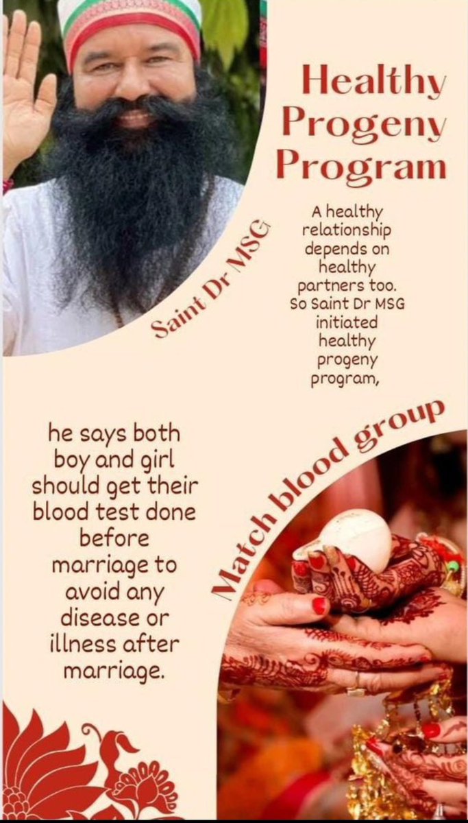 Satinde45672149's tweet photo. To ensure a happy life for the couple &amp; to ensure that their future children are completely healthy, Saint Gurmeet Ram Rahim Ji has launched the ' Healthy progeny program' initiative under which the couple undergoes a medical checkup prior to marriage.
#ThingsToCheckForMarriage https://t.co/e2F27KVZpX
