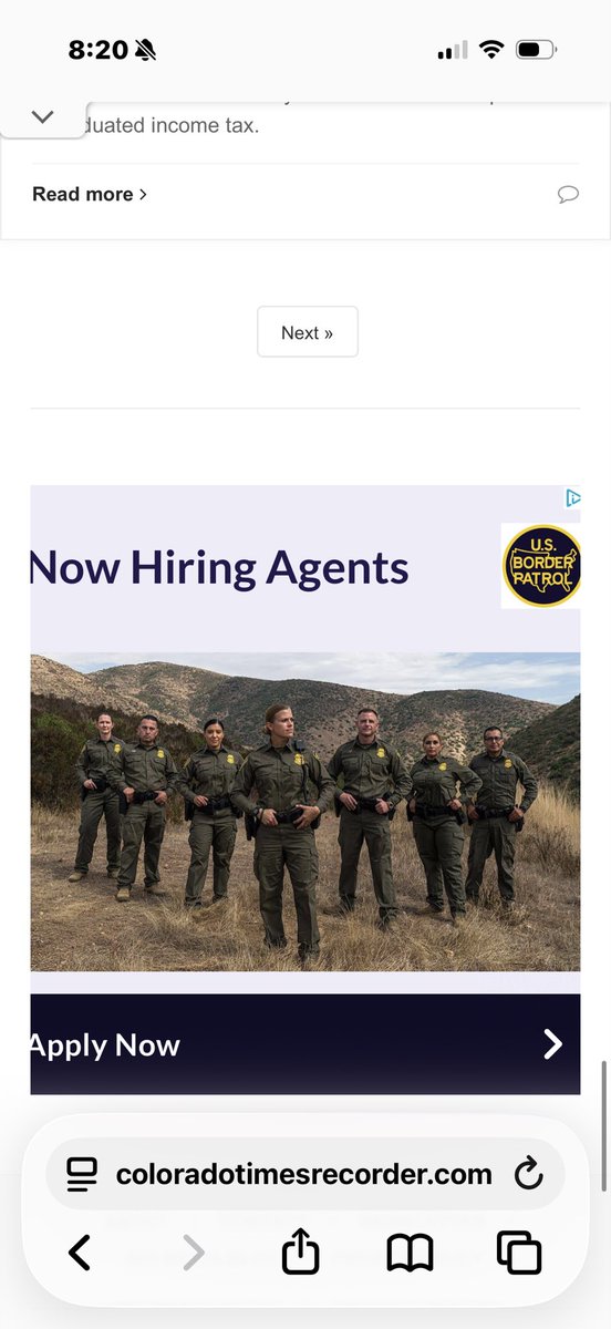 FastBackJack's tweet photo. @COTimesRecorder That’s weird, Colorado times recorder advertises border patrol recruitment ads on their website. https://t.co/rdR5ozJJjc