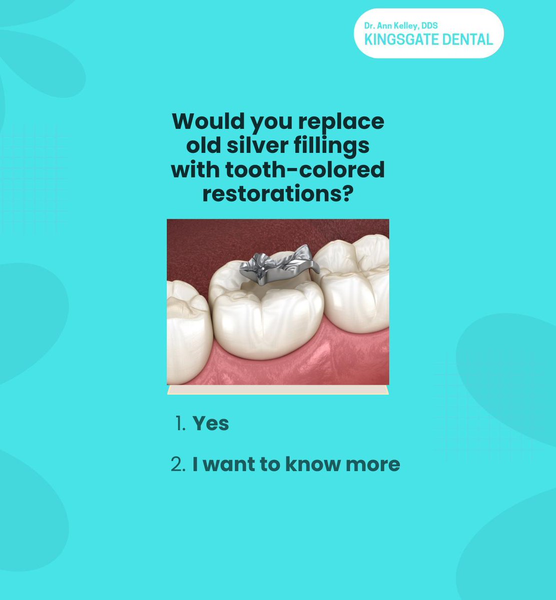 KingsgateWA's tweet photo. Amalgam fillings contain mercury, which can release harmful vapors, while tooth-colored restorations are mercury-free and a healthier option. DM us for details
.
.
.
https://t.co/n0qlhKmhi0
(425) 385-0080
.
.
.
#safeamalgamremoval #amalgamremoval #mercuryfree #WA #kingsgatedental https://t.co/D80r5kQmYi