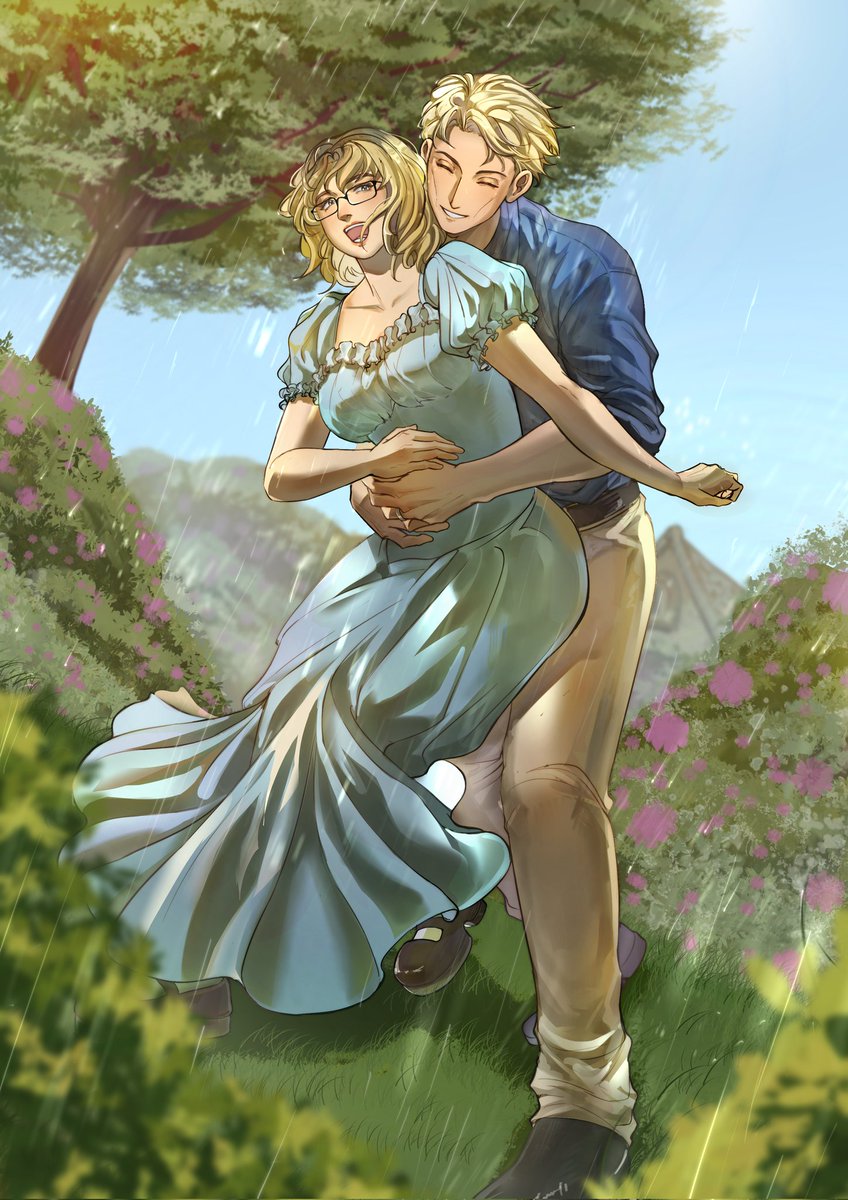 🌈"𝘚𝘰, 𝘸𝘩𝘺 𝘥𝘰𝘯'𝘵 𝘸𝘦 𝘨𝘰 𝘴𝘰𝘮𝘦𝘸𝘩𝘦𝘳𝘦 𝘰𝘯𝘭𝘺 𝘸𝘦 𝘬𝘯𝘰𝘸?"🌧️

ac: <a href="/luvluvluv06/">COMMISSION (OPEN/WAITLIST)</a> 

Thank you SO MUCH for another beautiful job, this time of Nanami and I playing in the rain outside our home. Look at that smile!!! 😭🩵💚