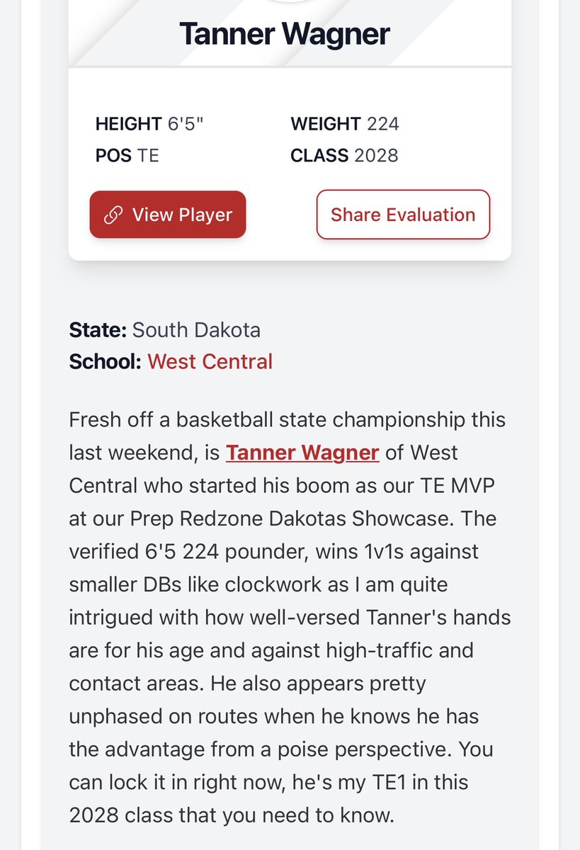TWagner55's tweet photo. Thank you for the write up @NWahlScouting and @PrepRedzoneDAK ! https://t.co/nZGlnMHQmf