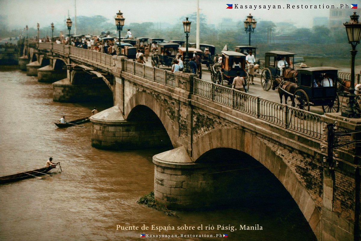 KRestorationPh's tweet photo. Puente de España, Manila (c. 1896–1900)

Once the main bridge linking Intramuros and Binondo across the Pasig River during the Spanish colonial period. Later replaced after flood damage in 1914.

📚 Source: University of Michigan – Philippine Photographs Digital Archive. https://t.co/vcxbXsYahw