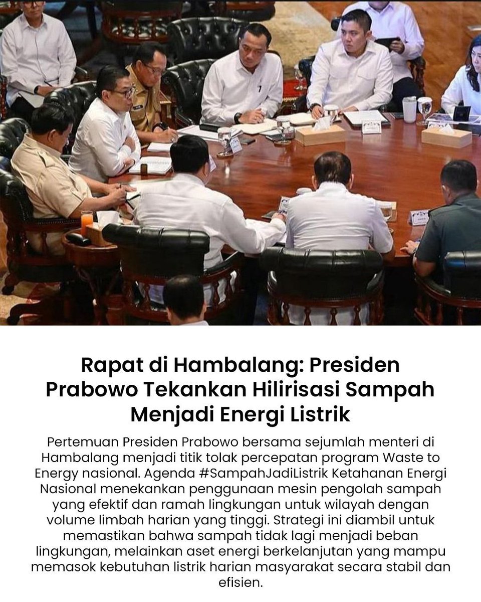 Presiden prabowo ingin sampah bisa menjadi energi listrik sehingga tak lagi menjadi beban lingkungan
#SampahJadiListrik
Ketahanan Energi Nasional