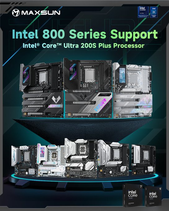 Maxsunjp's tweet image. おはようsun☀️!!

今日から、PCが速くなる🔥

Intel Core Ultra 200S Plus 発売！
MAXSUNの800シリーズ、完全対応済み✨
マザボはそのままでOKです。

#MAXSUN #Intel