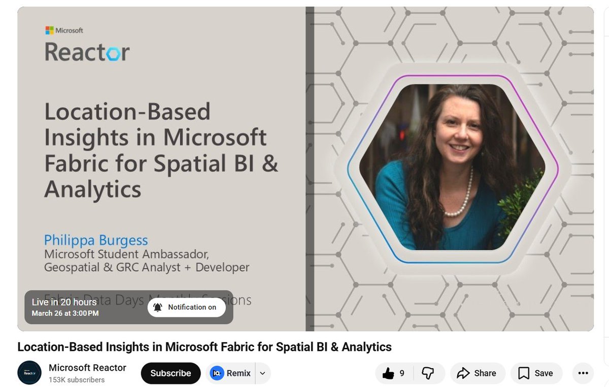 philippaburgess's tweet image. Location-Based Insights in Microsoft Fabric for Spatial BI &amp;amp; Analytics - Wednesday, March 26 at 3pm PT developer.microsoft.com/en-us/reactor/… #fabric #microsoft #MSFTStudentAmbassadors